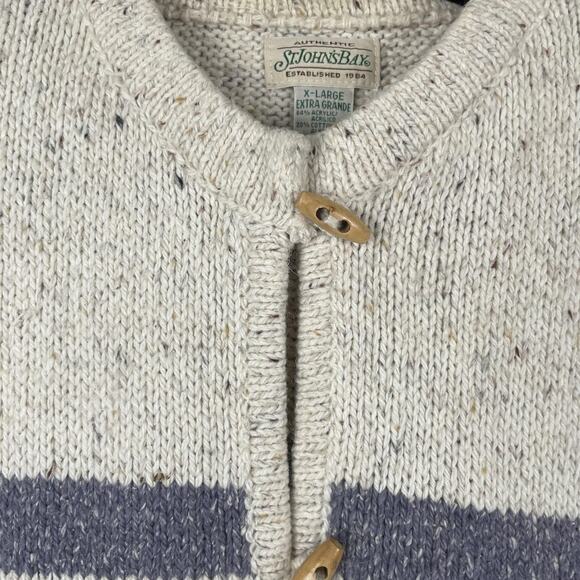 Vintage St Johns Bay Sweater Womens XL Beige Blue Fair Isle Button Cardigan 90s - Picture 3 of 9